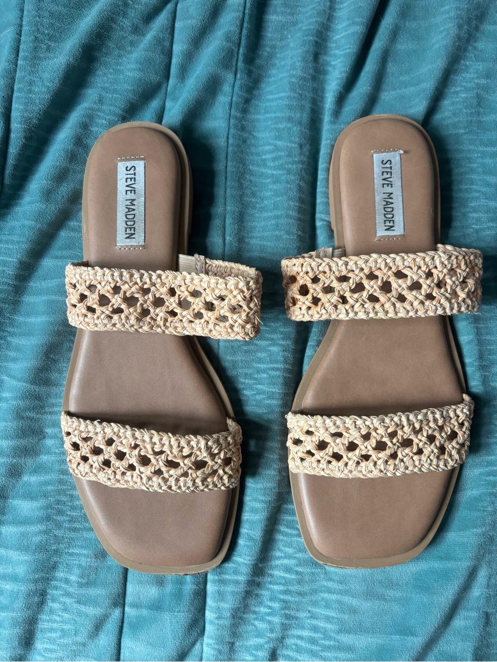 Steve Madden Braided Double-Strap Slide Sandals in Tan